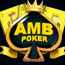โลโก้ AMB Poker ตัวอักษรทองบนไพ่โพ