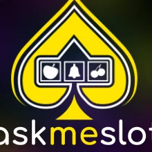 โลโก้ askmeslot รูปโพวางสีเหลืองบนพื้นดำ