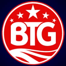โลโก้วงกลมสีแดงตัวอักษร BTG บนพื้นขาว