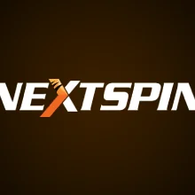 โลโก้ NextSpin ตัวอักษรขาวบนพื้นดำ