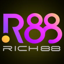 โลโก้ Rich88 ตัวอักษรไล่สีม่วงส้ม