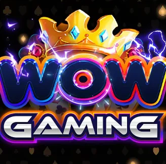 โลโก้ WOW Gaming ตัวอักษรหลากสีใต้มงกุฎ